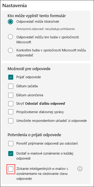 Nastavenia formulára pre inteligentné pripomienky
