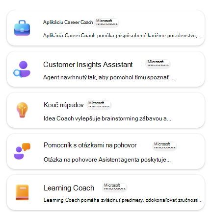 Zoznam vstavaných agentov pre šablóny