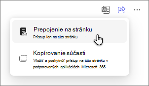 Možnosť Kopírovať stránky na zdieľanie stránky prostredníctvom prepojenia na stránku.