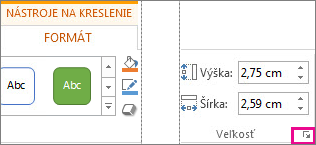 Spúšťač dialógového okna v skupine Veľkosť na karte Nástroje na kreslenie – Formát