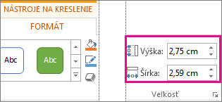 Polia Výška a Šírka na karte Nástroje na kreslenie – Formát