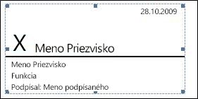 Príklad riadka na digitálny podpis
