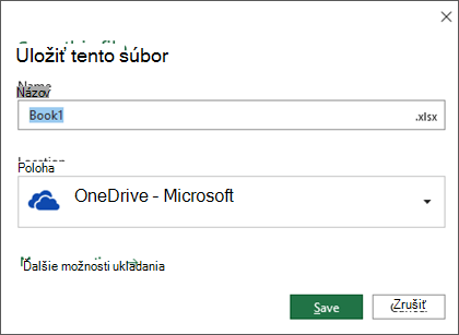 Dialógové okno Uložiť v Microsoft Exceli pre Office 365