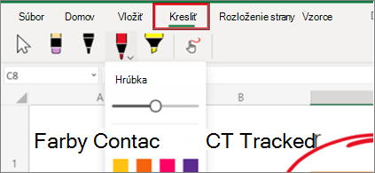 Snímka obrazovky s ponukou Kresliť v Exceli pre web