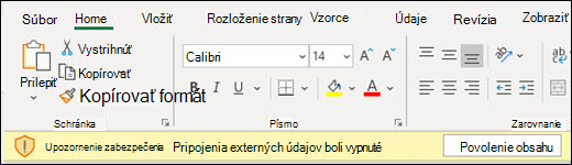 Pripojenia externých údajov sú zakázané – začiarknutím políčka Povoliť obsah začiarknite.