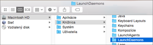 Prejdite do priečinka Library (Knižnica) a potom do priečinka LaunchDaemons