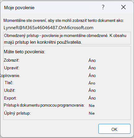 Snímka obrazovky s dialógovým oknom zobrazujúcim povolenia používateľov