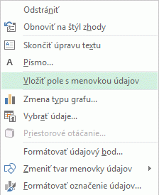 Príkaz Vložiť pole s označením údajov v ponuke po kliknutí pravým tlačidlom myši