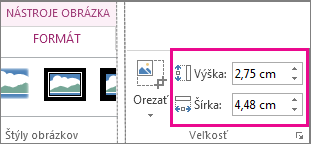 Polia Výška a Šírka na karte Nástroje obrázka – Formát