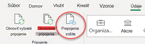 Príkaz Prepojenia zošitov na páse s nástrojmi
