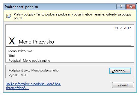 Dialógové okno Podrobnosti o podpise