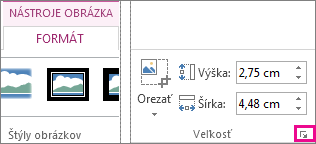 Spúšťač dialógového okna v skupine Veľkosť na karte Nástroje obrázka – Formát