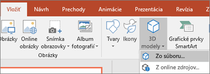 Použitie položky Vložiť > 3D modely na pridanie 3D objektov do prezentácie