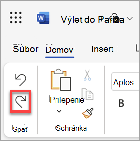 Tlačidlo Znova v Microsoft Word pre web.