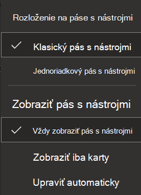 Snímka obrazovky s pásom s nástrojmi na webe.