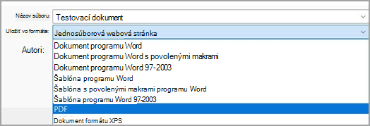 Obrázok znázorňujúci výber PDF súboru (*.pdf) z rozbaľovacej ponuky