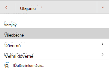 Snímka obrazovky s označeniami citlivosti v Office pre Android