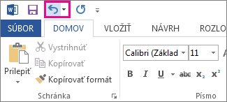 Príkaz Späť na paneli s nástrojmi Rýchly prístup