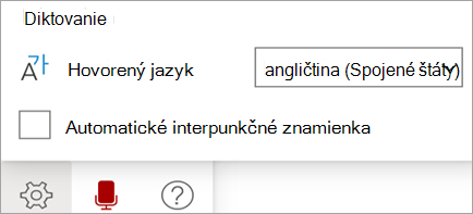 Zobrazí sa panel s nástrojmi Diktovať