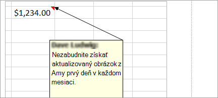 Pridanie poznámky do tabuľkového hárka