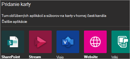 Zobrazuje pridávanie aplikácií do aplikácie Teams