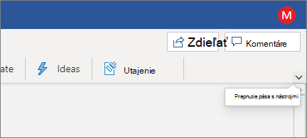 Moderný pás s nástrojmi so zvýrazneným ovládacím prvkom Prepnúť pásy s nástrojmi