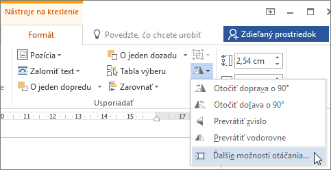 Ďalšie možnosti otáčania v ponuke Otáčanie