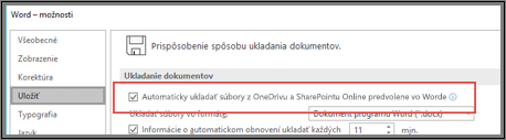 Dialógové okno Uložiť > možností súboru > zobrazujúce začiarkavacie políčko na zapnutie alebo vypnutie automatického ukladania