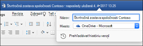 Dialógové okno Operácie so súbormi, ktoré sa spúšťa kliknutím na záhlavie okna dokumentu vo Worde.