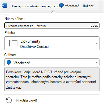 Indikátor citlivosti v hornej časti dokumentu