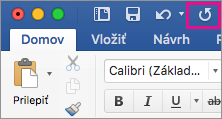 Príkaz Opakovať je zvýraznený na páse s nástrojmi.