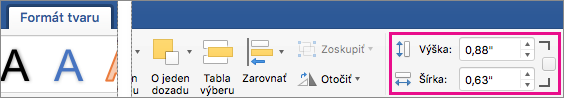 Na karte Formát tvaru sú zvýraznené polia Výška a Šírka.