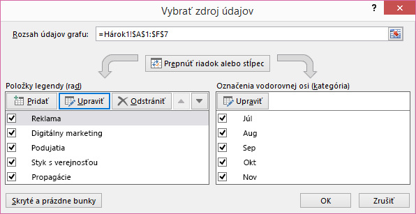 Dialógové okno Vybrať zdroj údajov