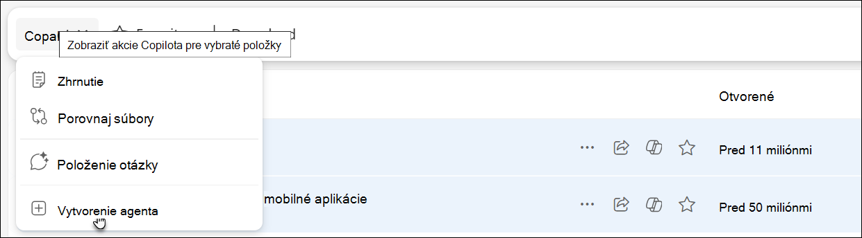 Snímka obrazovky znázorňujúca spôsob prístupu a vytvorenia agenta vo OneDrive.