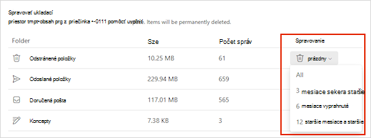 Nastavenia úložiska pre Outlook.com.