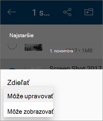 Snímka obrazovky zmeny povolenia počas zdieľania v aplikácii OneDrive pre Android
