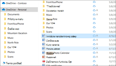 Snímka obrazovky zobrazujúca Osobný priečinok vo OneDrive v Prieskumníkovi.