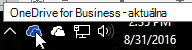 Snímka obrazovky znázorňujúca ukázanie kurzorom myši na modrú ikonu OneDrivu s textom OneDrive for Business.