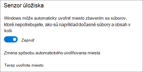Prepínač úložiska vo Windowse 10 na aktiváciu Senzora úložiska