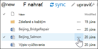 Ak chcete otvoriť kartu s ukázaním na dokumenty, vyberte ikonu Viac (tri bodky) vedľa názvu dokumentu vo OneDrive for Business