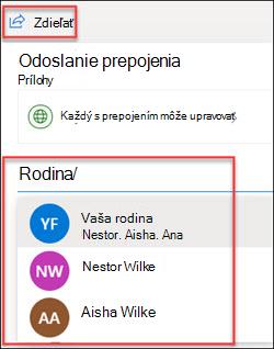 Okno zdieľania vo OneDrive