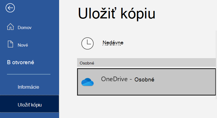 Zoznam umiestnení na stránke Uloženie kópie dokumentu programu Word.