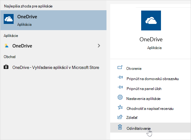 Odinštalovanie aplikácie OneDrive Store