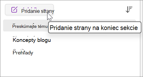 Výberom tejto ikony pridáte stranu na koniec sekcie