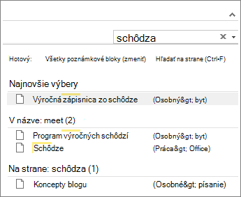 Použite vyhľadávanie na nájdenie poznámok kdekoľvek v programe OneNote.