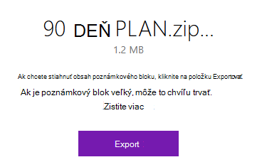 Kontextové okno vo OneNote s tlačidlom Exportovať.