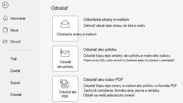 snímka obrazovky s tlačidlami Odoslať ako prílohu a Odoslať ako PDF.