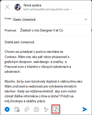 Ikona Copilota v ponuke písania správy pre iOS