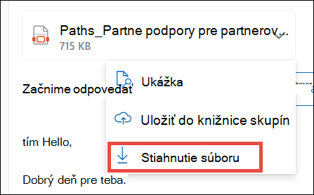 Stiahnutie prílohy pre nový Outlook