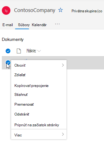 Zobrazenie možností Odstrániť a Premenovať súbor